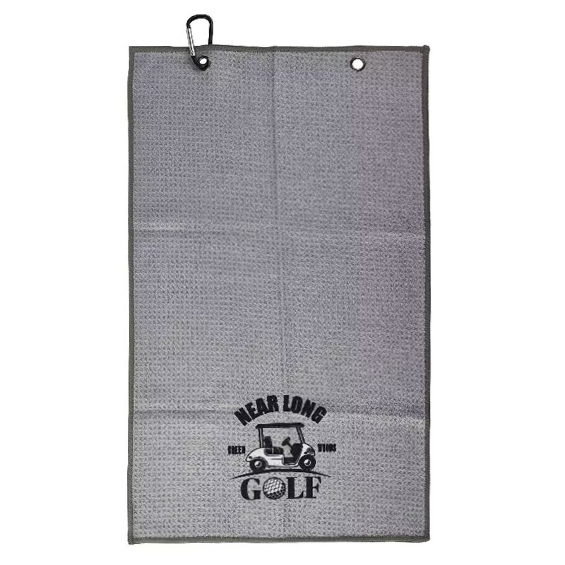 Golf towel with hook, dual grommets and custom golf logo