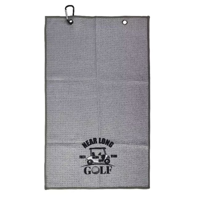 Golf towel with hook, dual grommets and custom golf logo