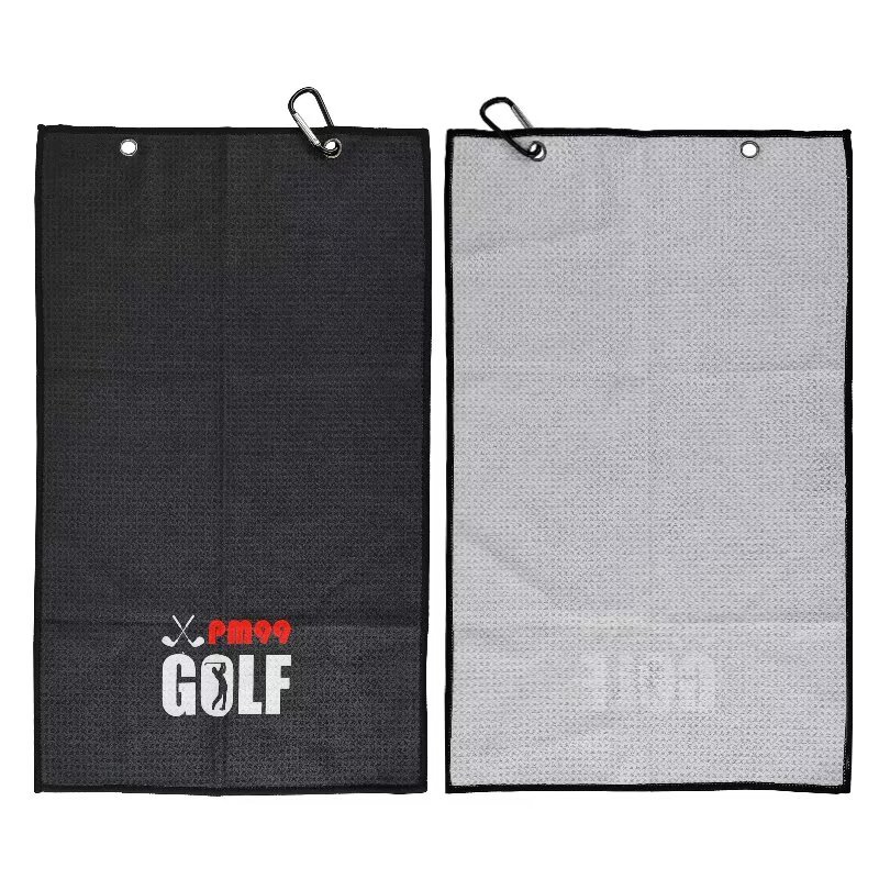 Custom golf towel front and reverse with dual grommet attachment points