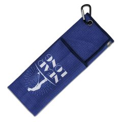 Folded golf towel for golf bag with clip and custom logo