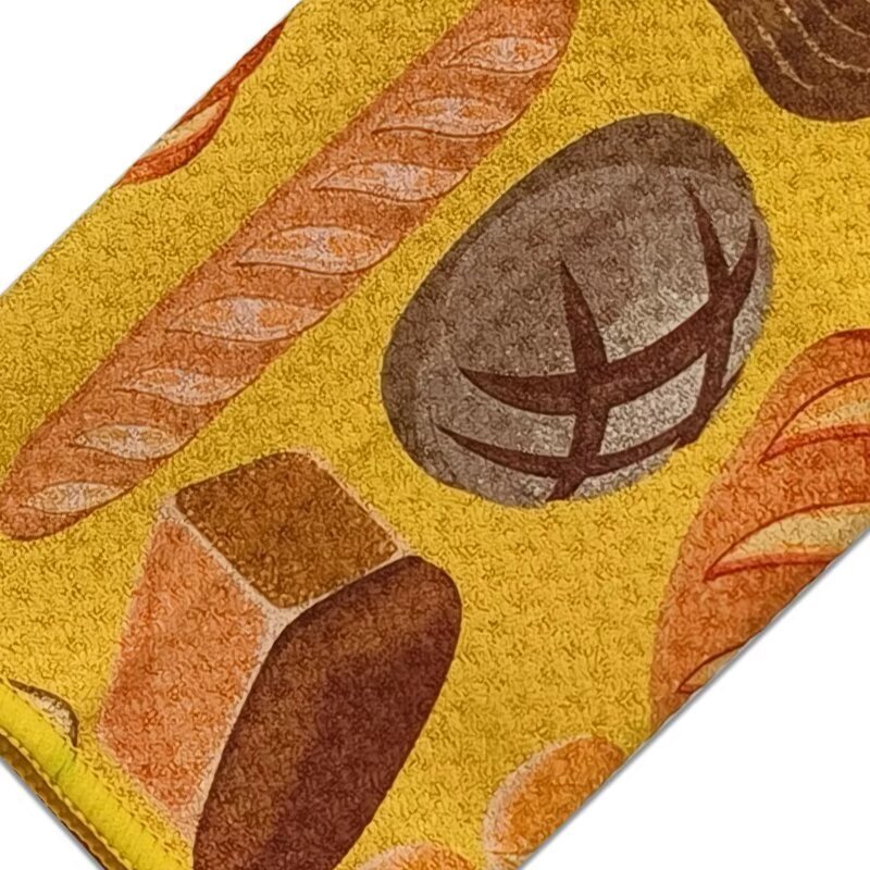 Printed golf towel with custom bread and bakery pattern