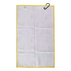 Textured golf towel reverse with dual metal grommets and clip