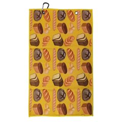 Custom pattern golf towel with yellow bakery print and clip