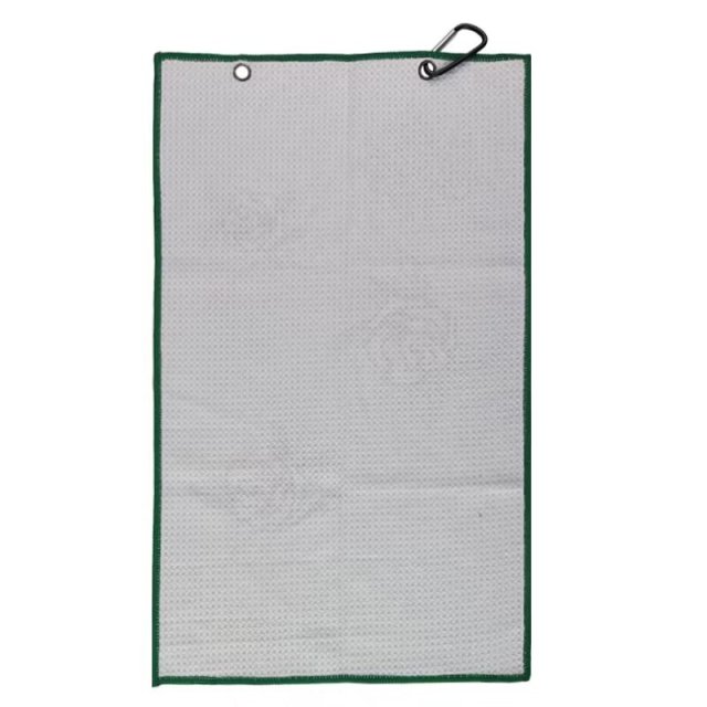 Textured branded golf towel reverse with dual metal grommets