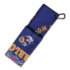 Custom pattern golf towel with skull artwork and carabiner clip