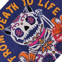 Custom printed golf towel with colorful skull and floral artwork