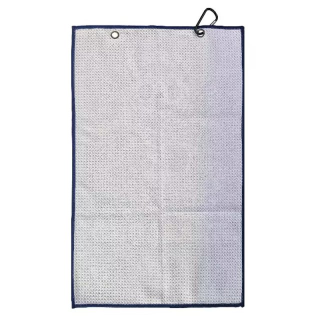 Textured golf towel reverse with dual metal grommets and clip