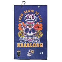 Full color golf towel with custom skull artwork and logo