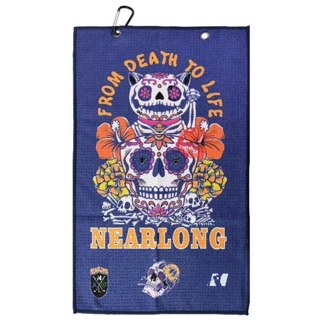 Full color golf towel with custom skull artwork and logo