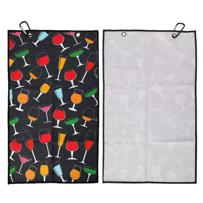 Custom printed golf towel with all-over pattern and textured reverse