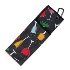 Custom pattern golf towel with colorful print and carabiner clip