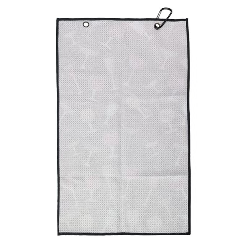 Textured golf towel reverse with dual metal grommets and clip