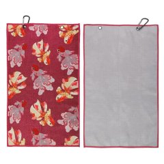 Printed golf towel front and textured reverse with clip attachment