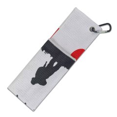 Military golf towel folded with carabiner for golf bag attachment