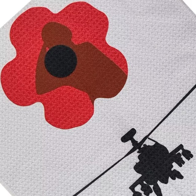 Military golf towel with poppy helicopter and soldier graphic