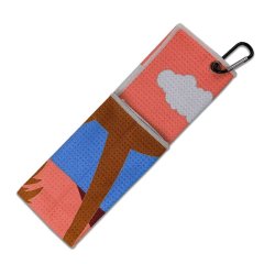 Golf towel for golf bag with tropical print and carabiner clip
