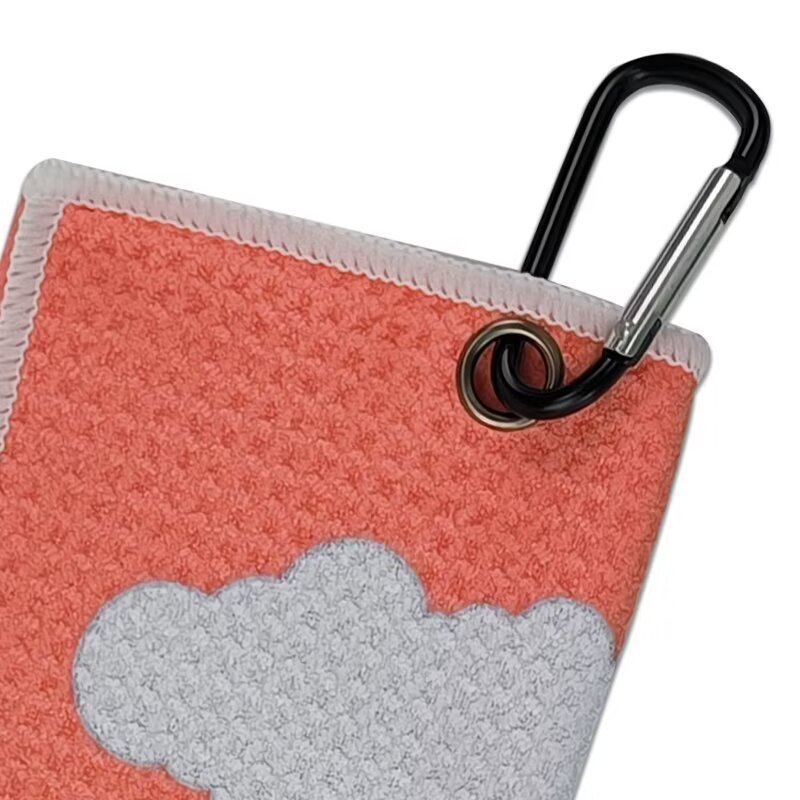 Golf towel with carabiner and reinforced metal grommet
