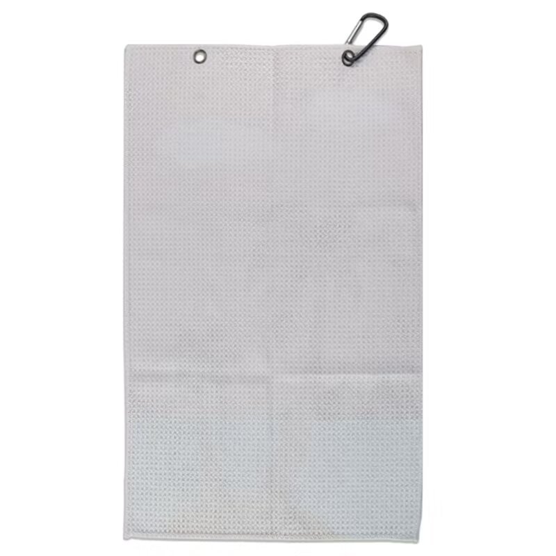 Golf towel reverse with dual metal grommets and carabiner clip