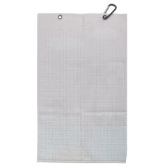 Golf towel reverse with dual metal grommets and carabiner clip