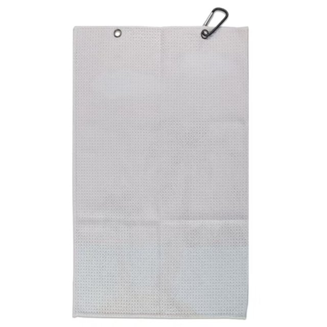 Golf towel reverse with dual metal grommets and carabiner clip