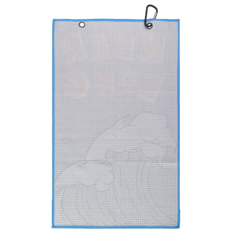 Textured golf towel reverse with dual metal grommets and clip
