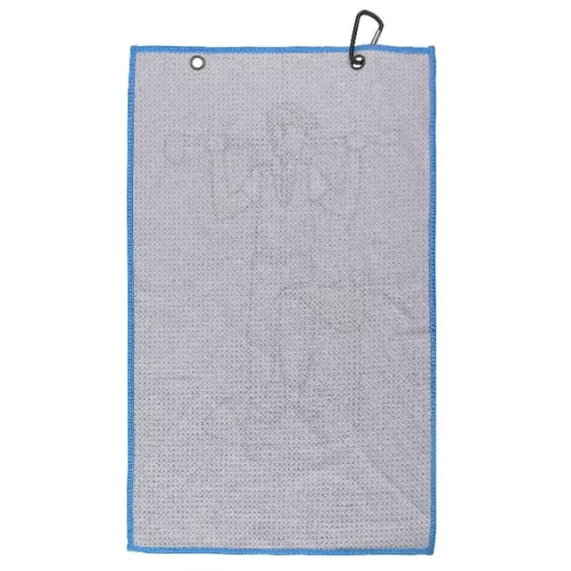 Textured golf towel reverse with dual metal grommets and clip