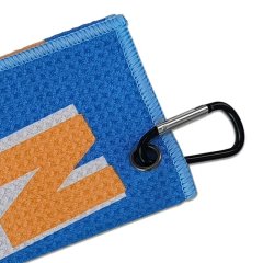 Custom golf towel with carabiner clip and metal grommet
