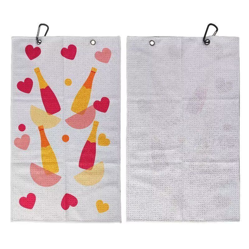 Golf towel for women front and reverse with clip and grommets