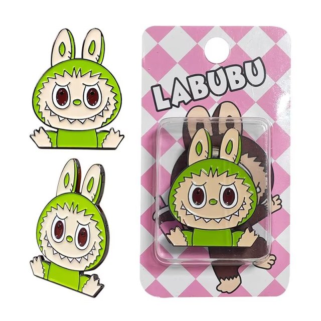 Custom golf ball marker and hat clip with green character marker and retail gift packaging