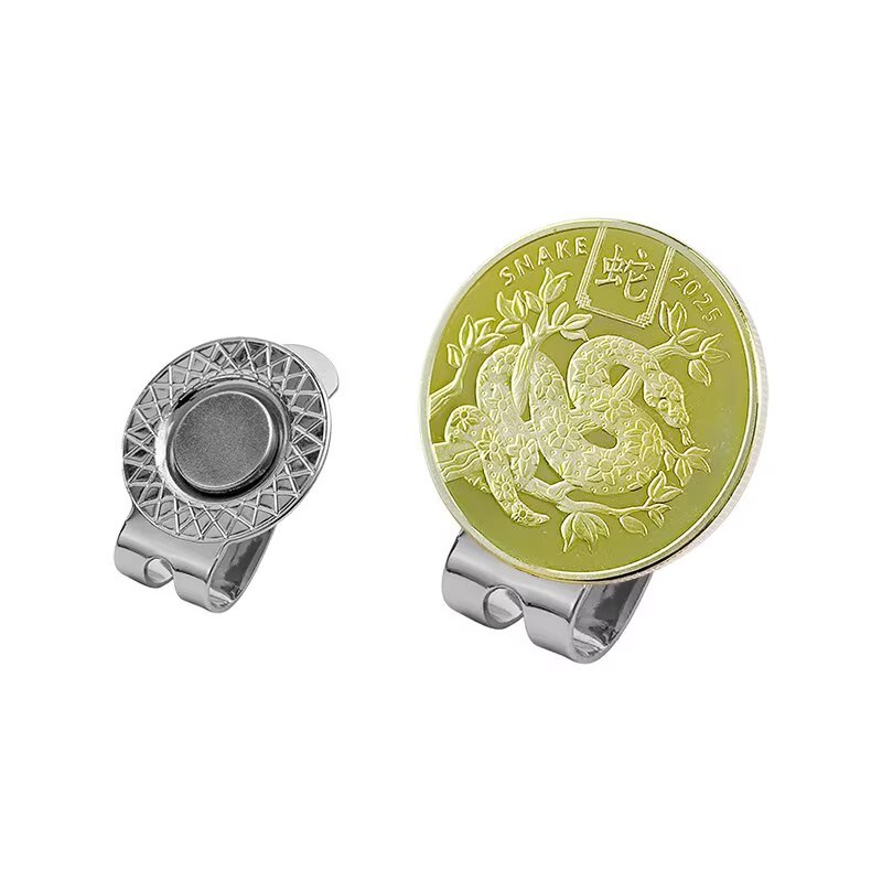 Magnetic golf coin marker with metal hat clip and removable ball marker