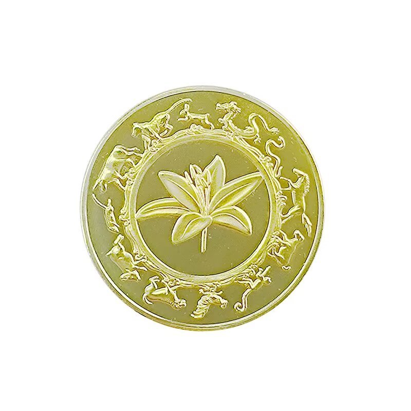 Gold tone custom golf coin marker with engraved floral and zodiac design