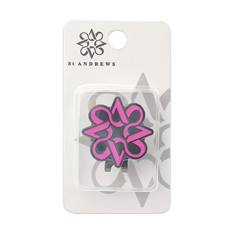 Custom magnetic golf marker clip set with pink enamel logo ball marker