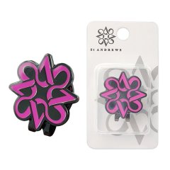 Pink custom enamel golf ball marker with magnetic golf marker clip and retail packaging