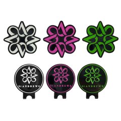 Custom metal golf hat clip sets with magnetic logo ball markers in white pink and green