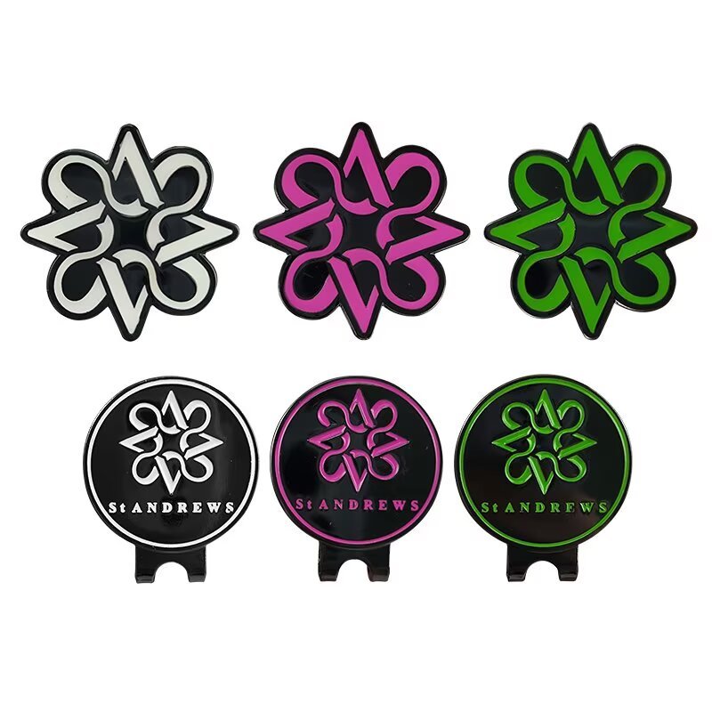 Custom enamel golf marker clip sets with magnetic logo ball markers in white pink and green