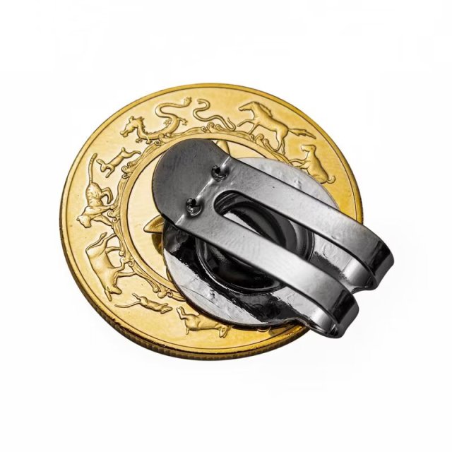 Metal golf ball marker coin with magnetic hat clip back attachment