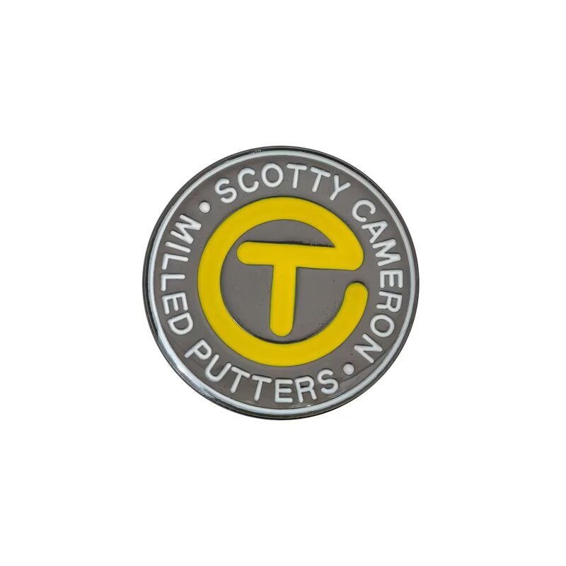 Custom logo round metal golf ball marker with yellow and gray design
