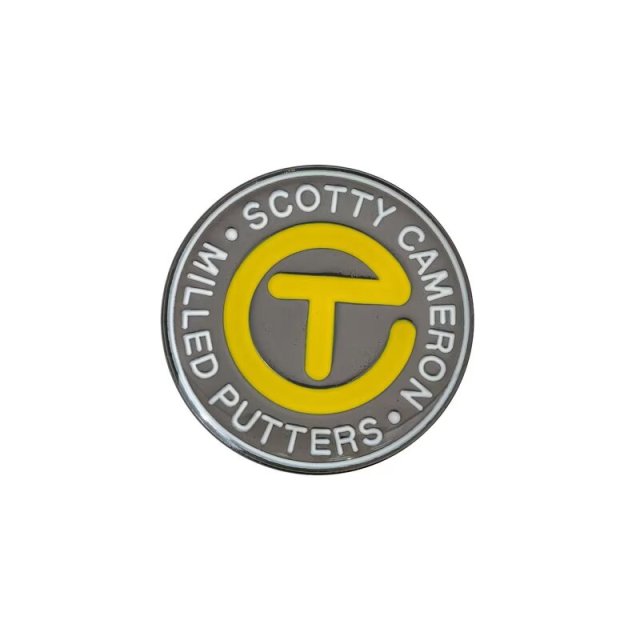 Custom logo round metal golf ball marker with yellow and gray design