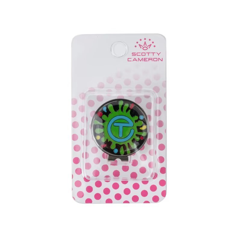 Custom magnetic golf ball marker hat clip with metal logo marker and retail packaging