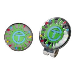 Round metal golf ball marker with removable magnetic hat clip