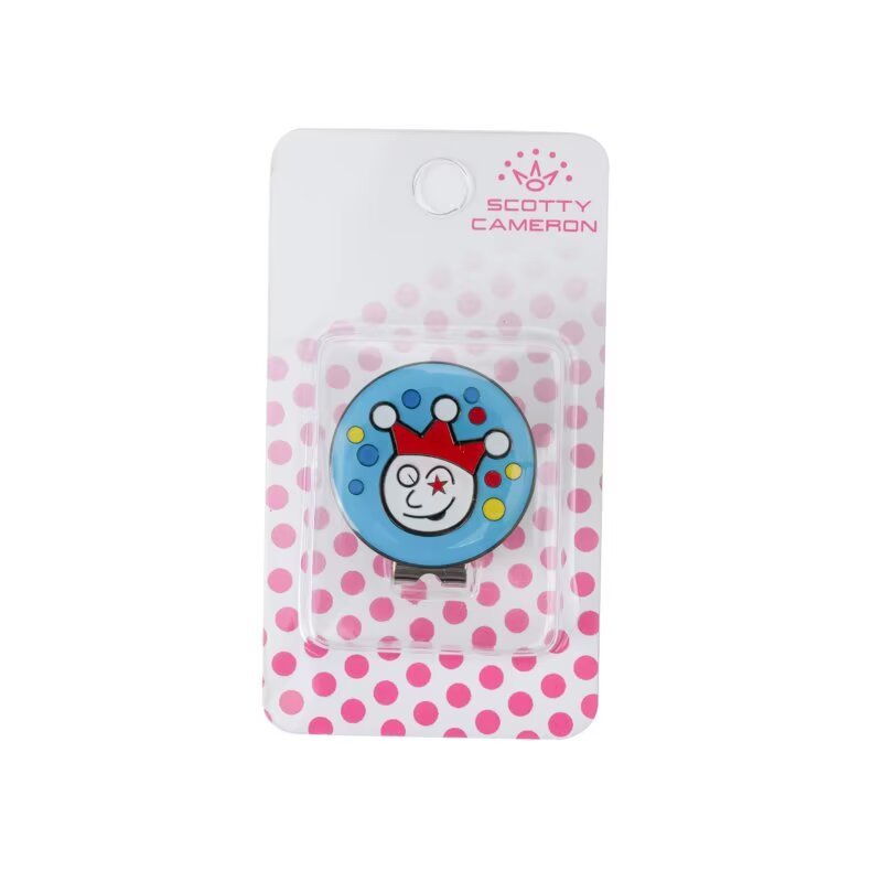 Custom magnetic golf ball marker hat clip with round enamel marker and retail packaging
