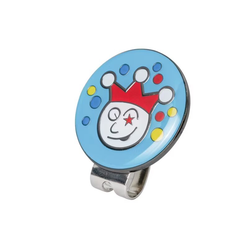 Golf ball marker with hat clip featuring removable magnetic round metal marker