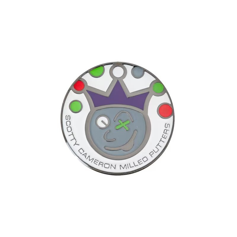 Custom round golf ball marker with colorful metal and enamel artwork