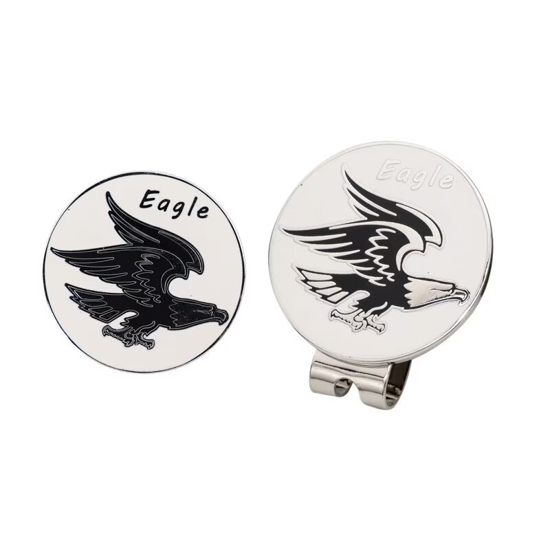 Custom animal golf ball marker hat clip with eagle artwork and metal construction