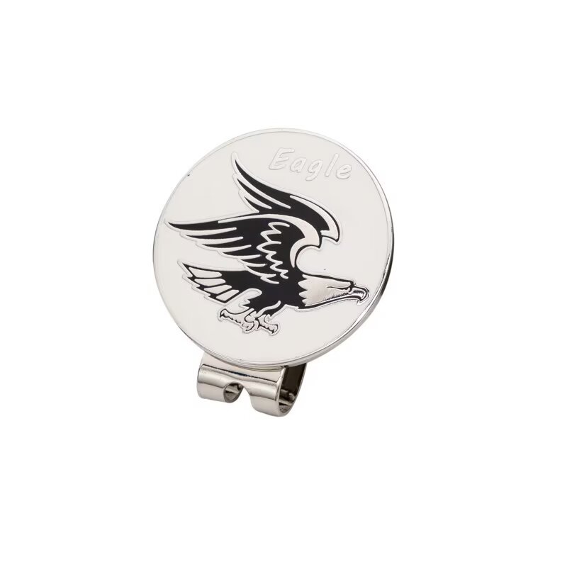 Eagle golf ball marker hat clip with black and white round metal design