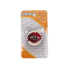 Custom magnetic golf ball marker hat clip with novelty artwork and retail packaging