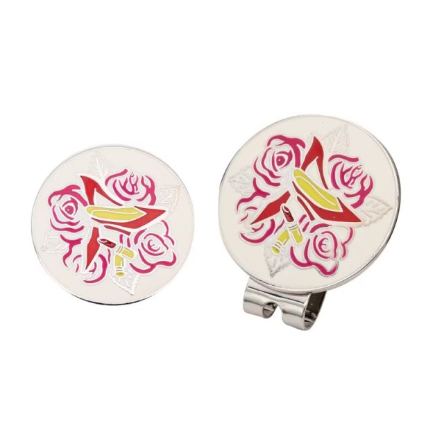 Custom decorative golf ball marker clip with round metal marker and colorful artwork