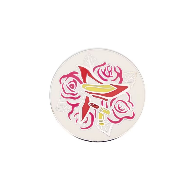 Custom artwork golf ball marker with round metal design and enamel colors