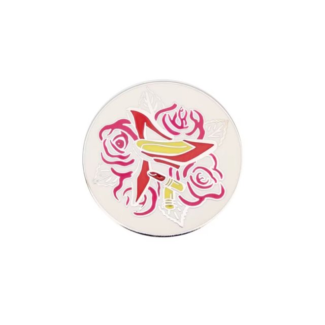 Custom artwork golf ball marker with round metal design and enamel colors