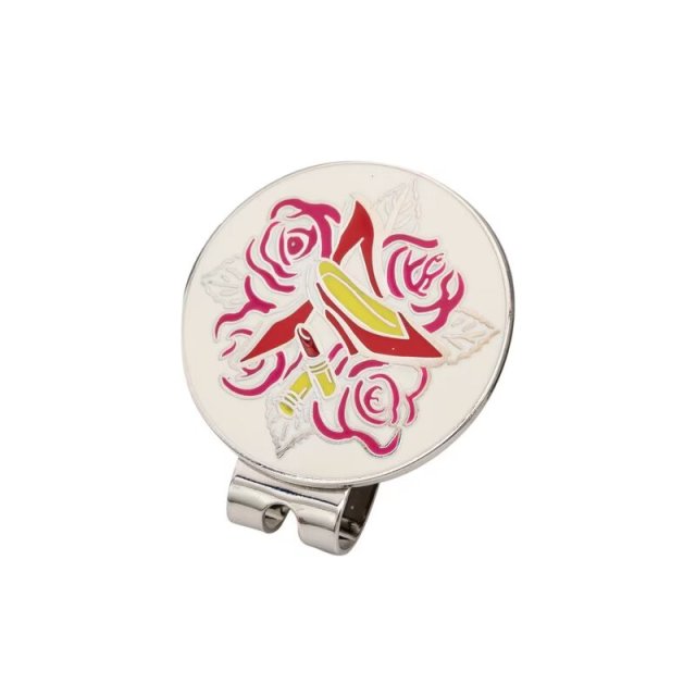 Golf ball marker with magnetic hat clip and custom decorative round marker
